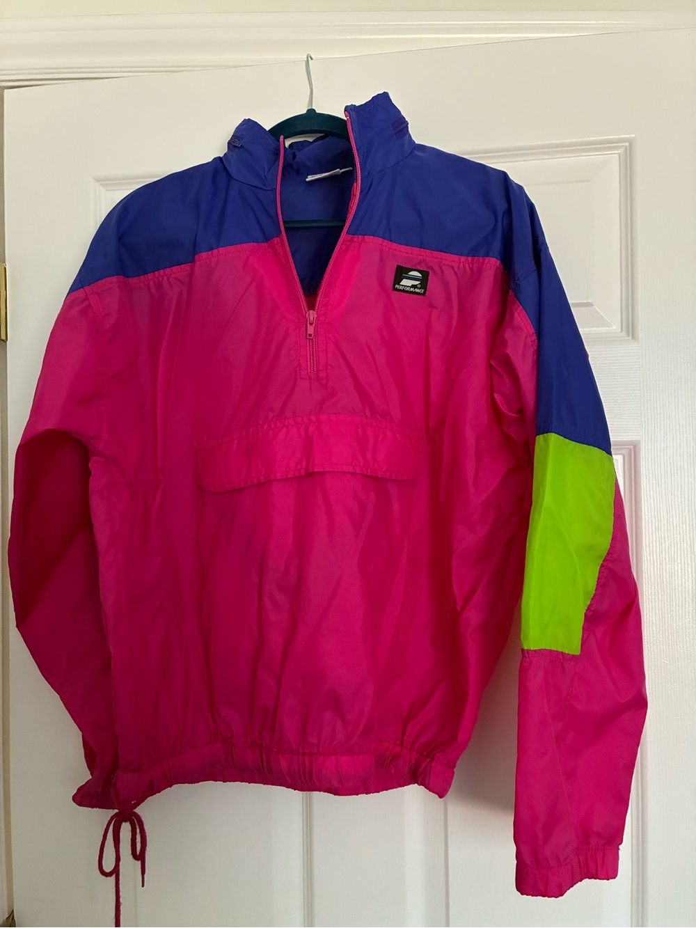 Neon Pink Colorblock Half‑Zip Pullover Jacket with Blue & Lime Panels